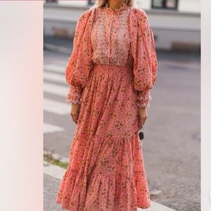 ByTimo Pink Ruffle Floral Cottagecore Maxi Dress Long Sleeve M